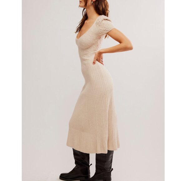 FREE PEOPLE Madsen Midi Dress / Oatmilk - Picture 2 of 10